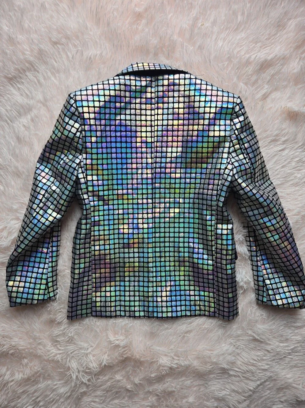 Boys OppoSuits Iridescent Holographic Checkered Blazer & Pants - Silver Multi